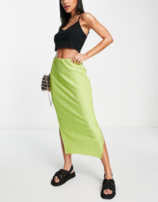 River Island co ord plisse skirt in green