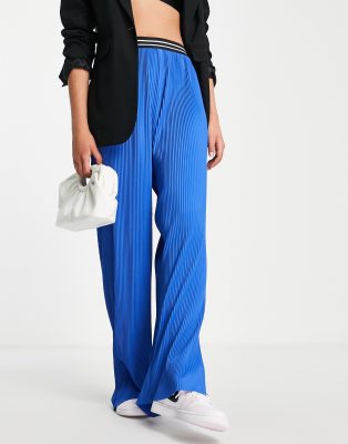 River Island River Island co-ord plisse trouser in bright blue