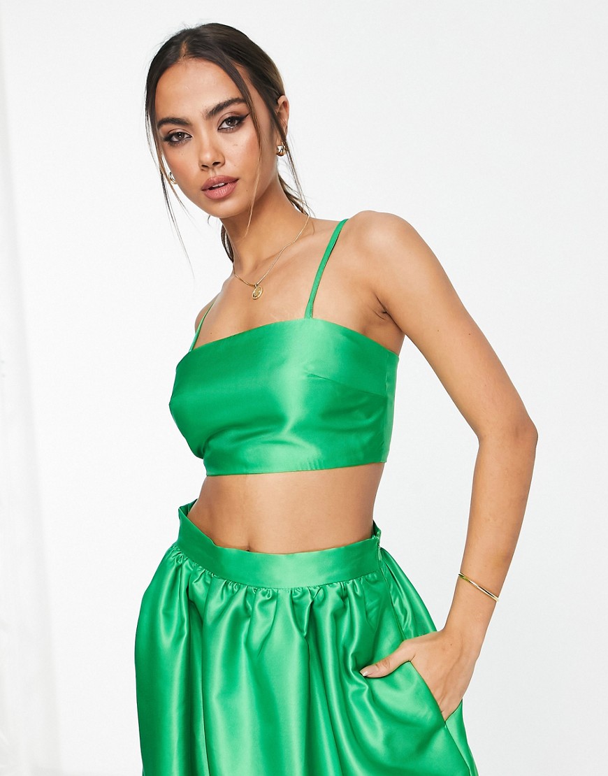 River Island co-ord square neck crop top in green