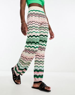 River Island co-ord stripe knitted flare trouser in green