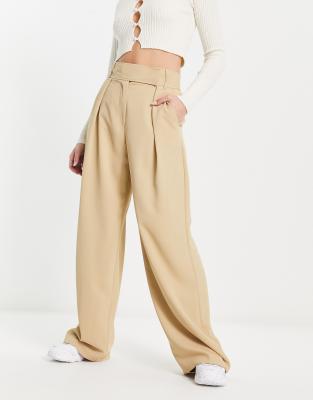 River Island wide leg stripe trousers in cream