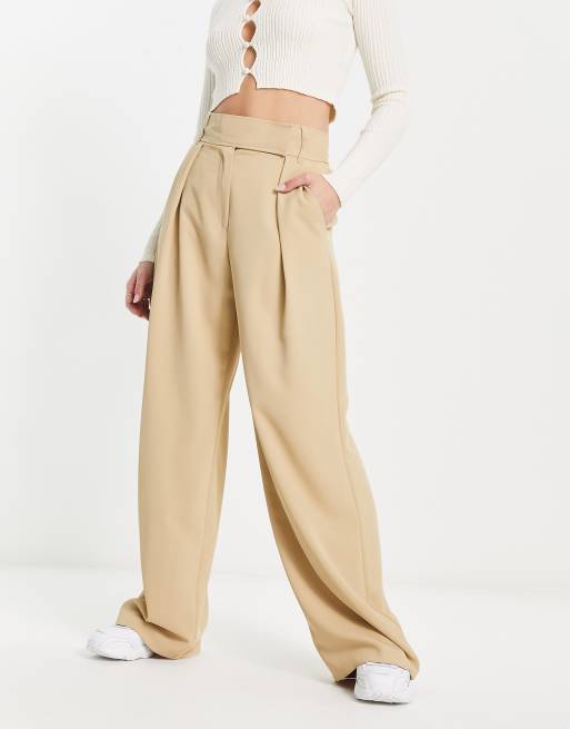 River Island co-ord wide leg dad trouser in beige | ASOS