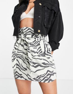 River Island co-ord zebra print paperbag mini skirt in ecru