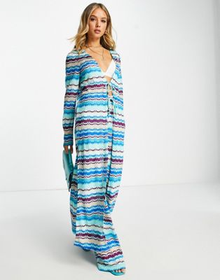 River Island co-ord zig zag knit beach cover up in blue