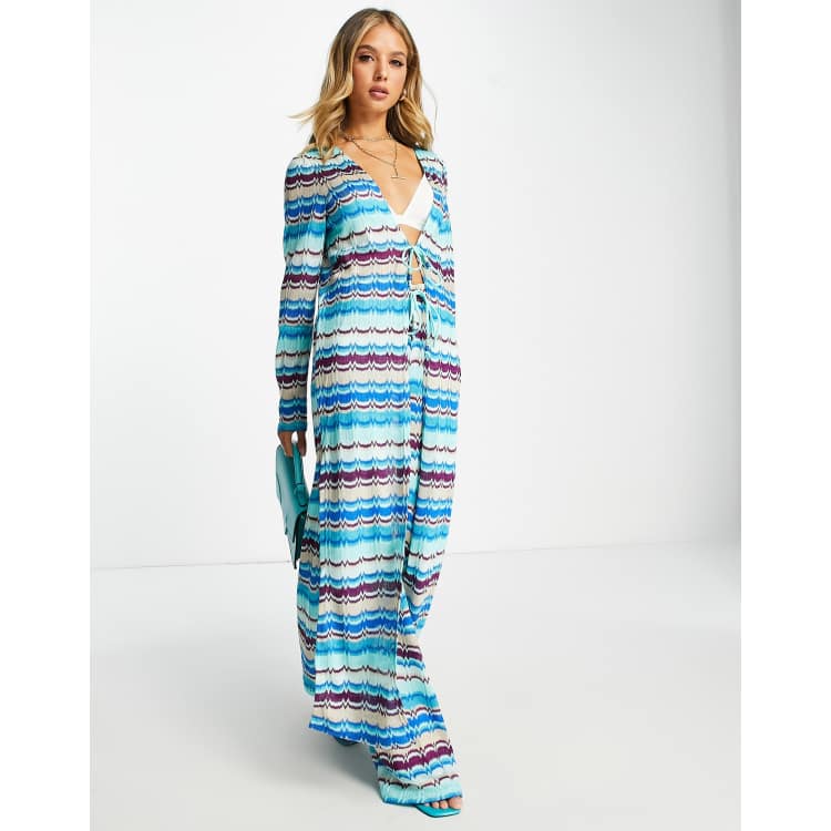 River Island co-ord zig zag knit beach cover up in blue