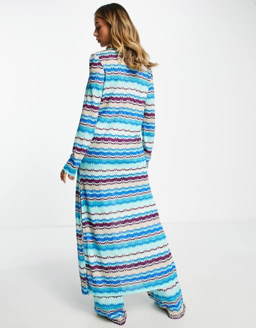 River Island co-ord zig zag knit beach cover up in blue, 2 of 4