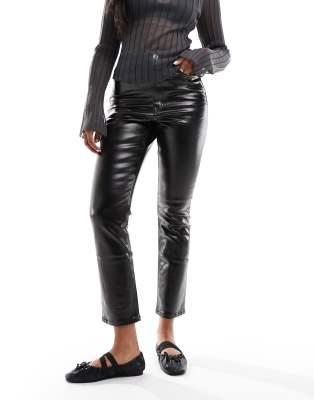 coated straight jeans in black