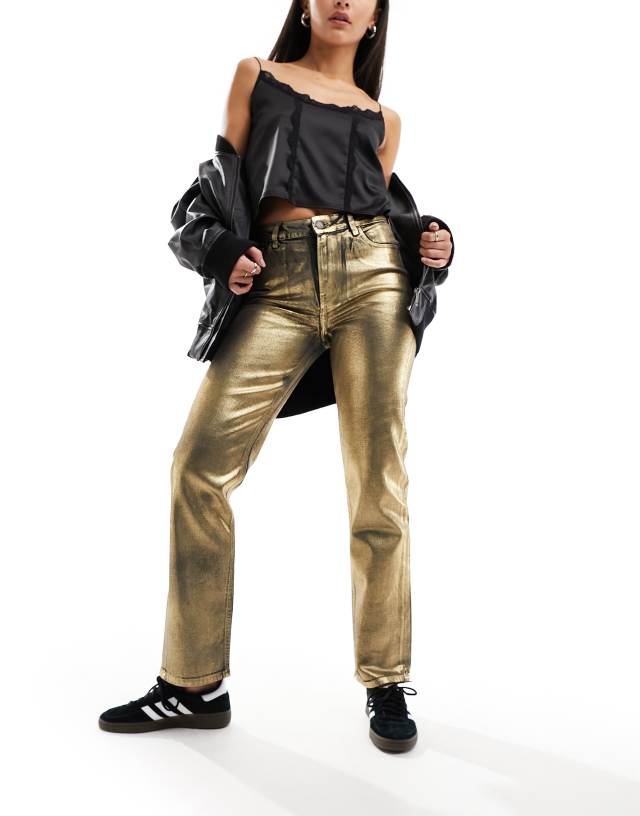 River Island - coated straight jeans in gold