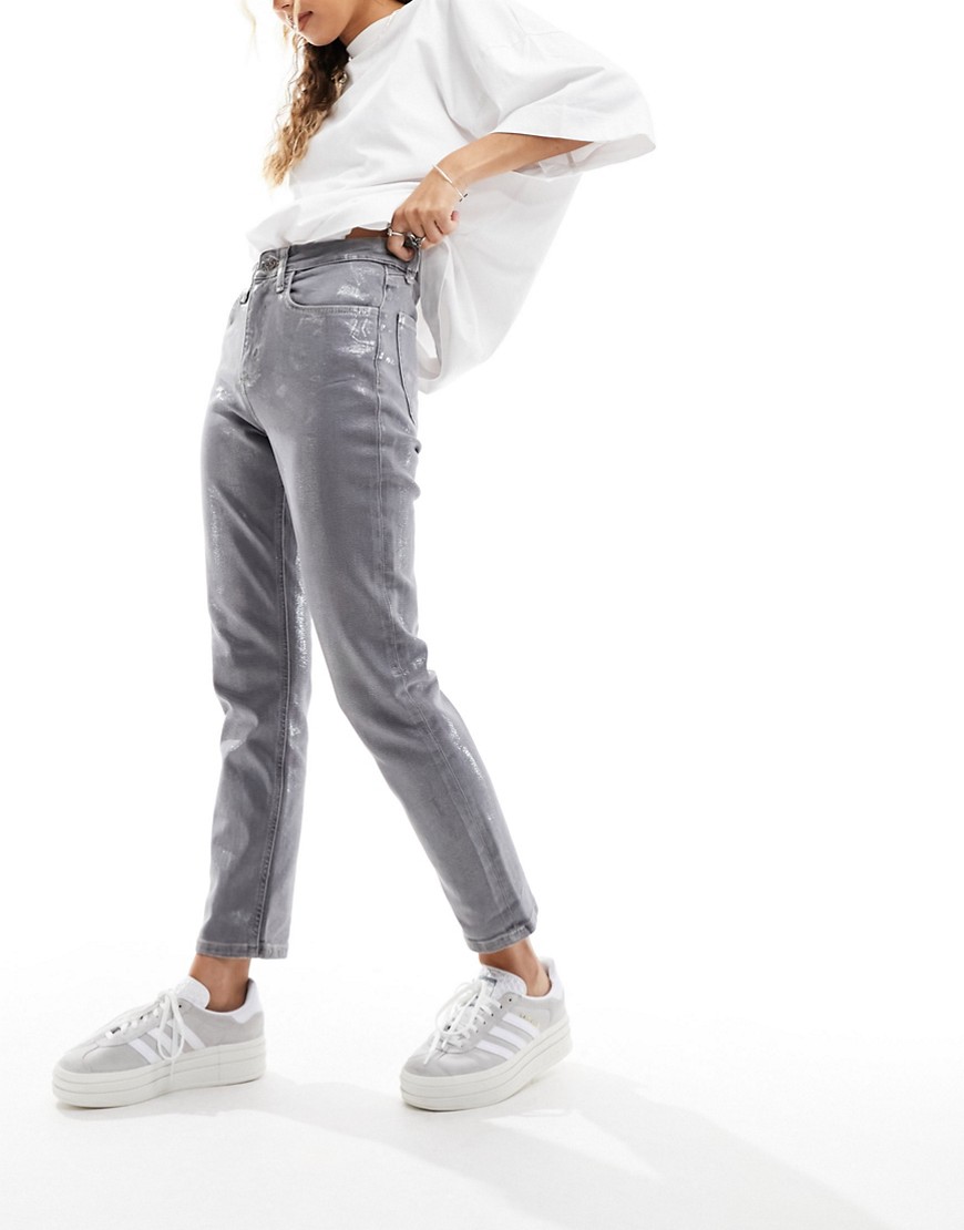 River Island coated straight jeans in silver