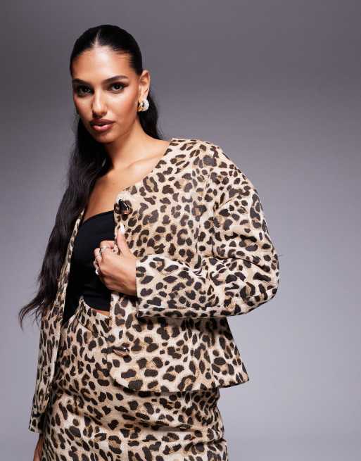 River Island cocoon jacket in leopard print part of a set