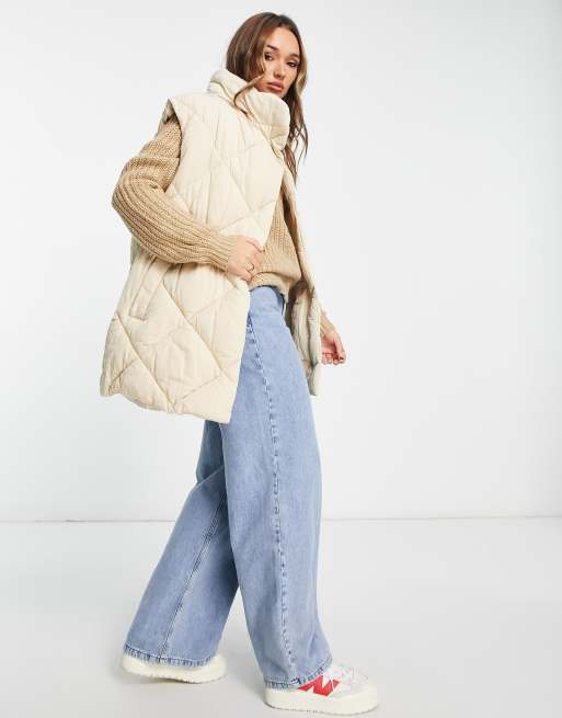 River Island cocoon padded gilet in cream ASOS