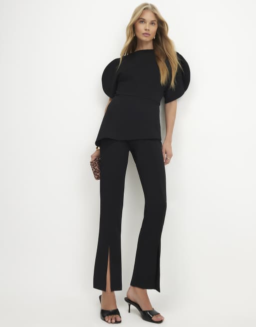 River Island Cocoon sleeve split hem jumpsuit in black, 2 of 4