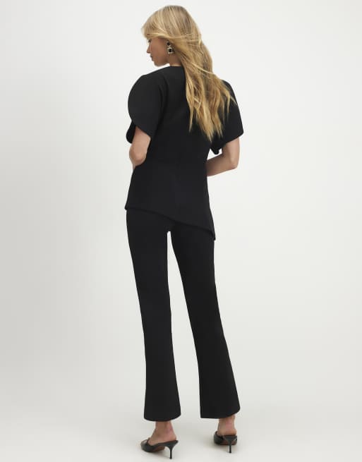 River Island Cocoon sleeve split hem jumpsuit in black, 4 of 4
