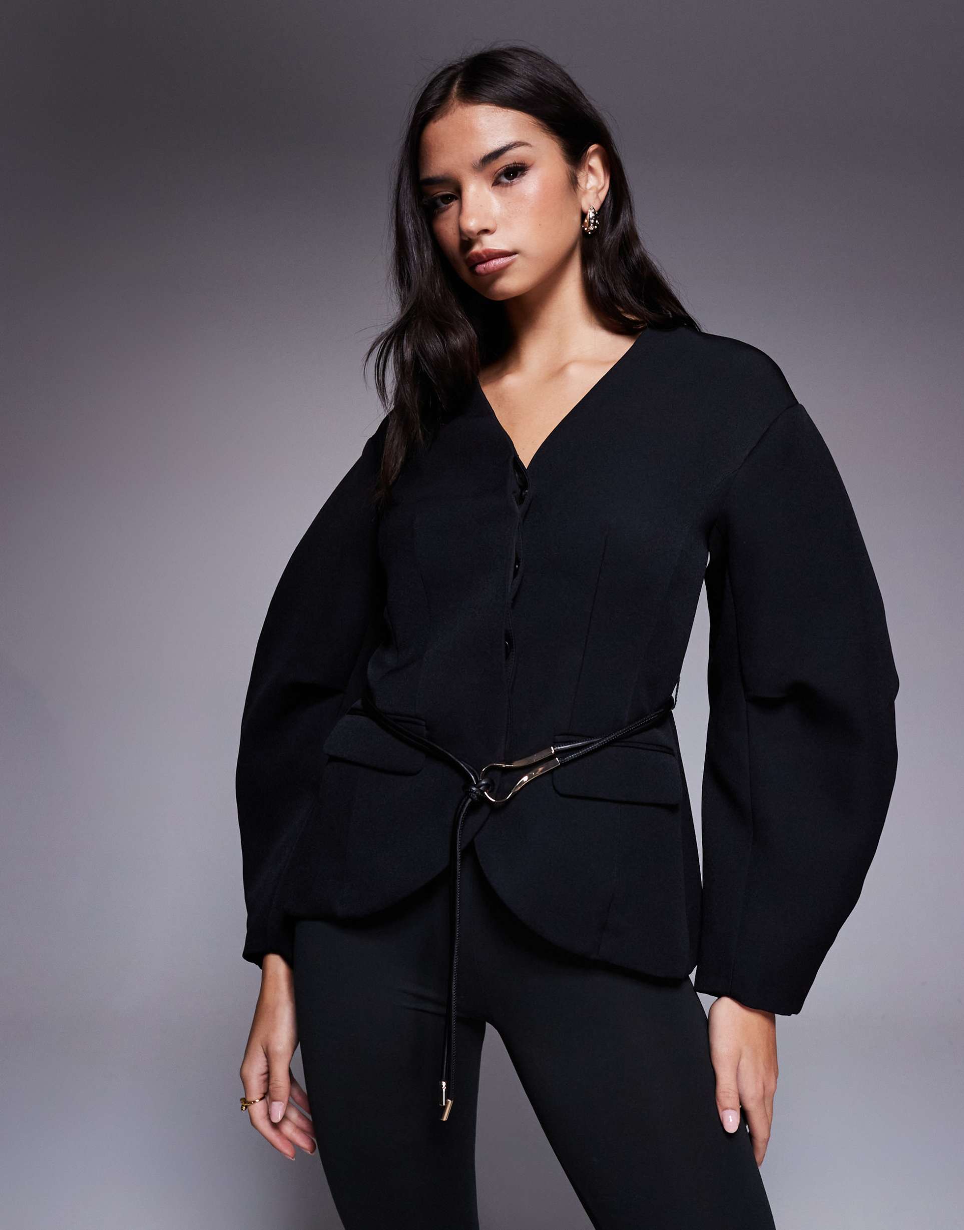 river island cocoon sleeve tailored blazer in black