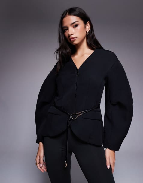 River Island cocoon sleeve tailored blazer in black 