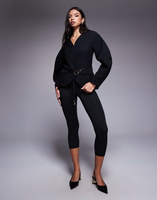 River Island cocoon sleeve tailored blazer in black , 2 of 4
