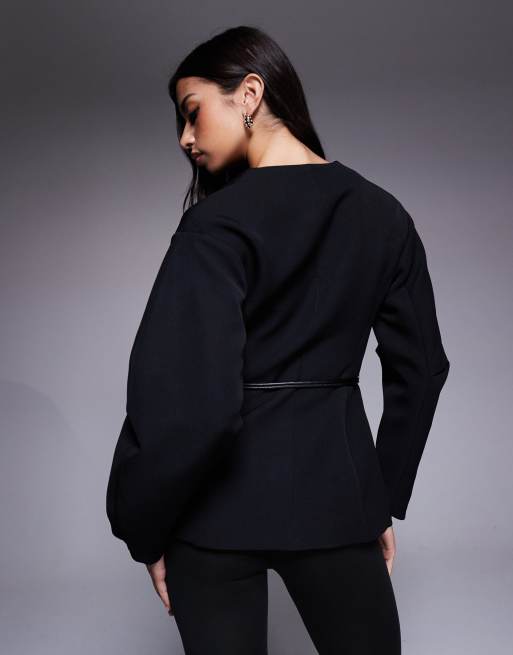River Island cocoon sleeve tailored blazer in black , 3 of 4
