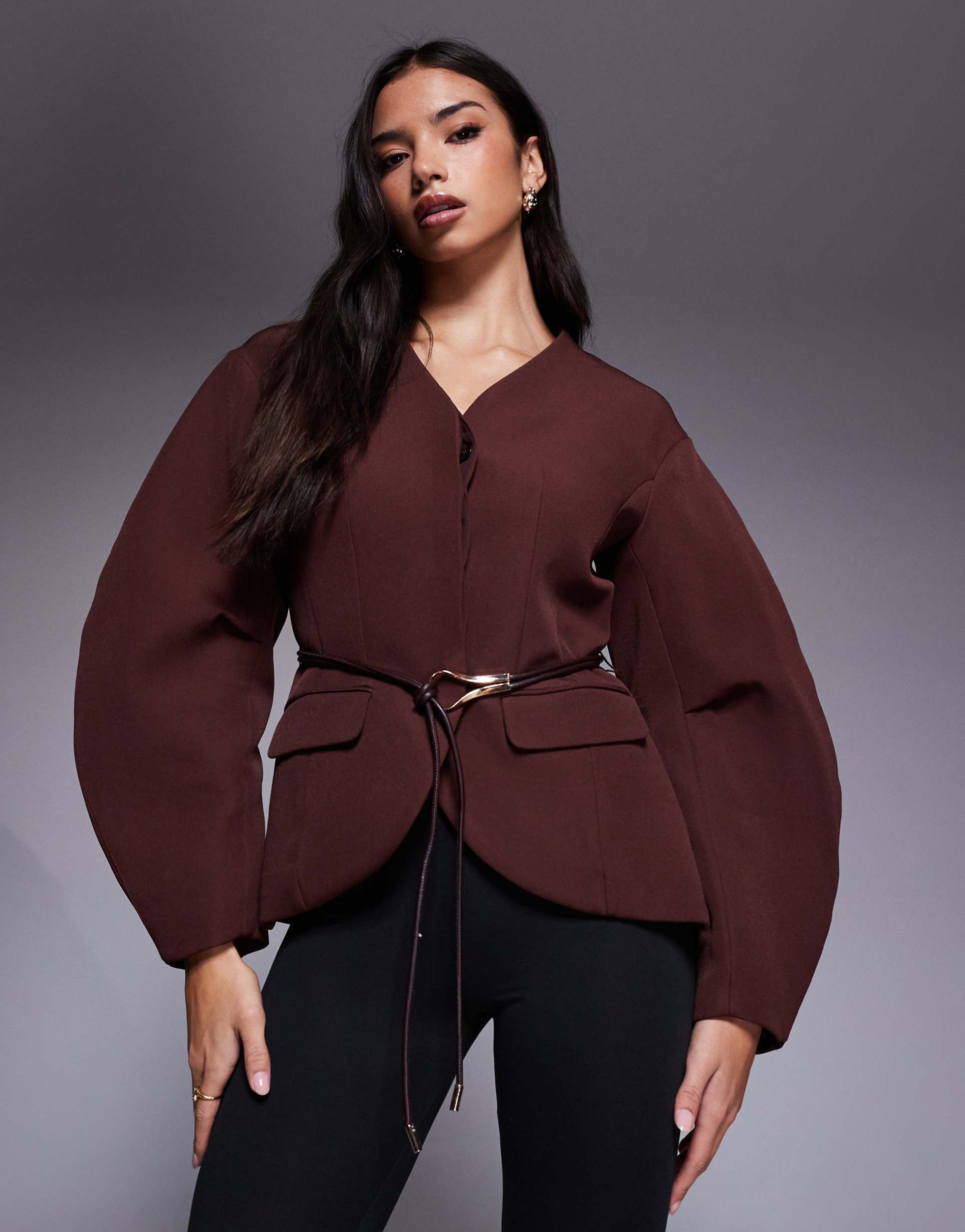 river island cocoon sleeve tailored blazer in brown