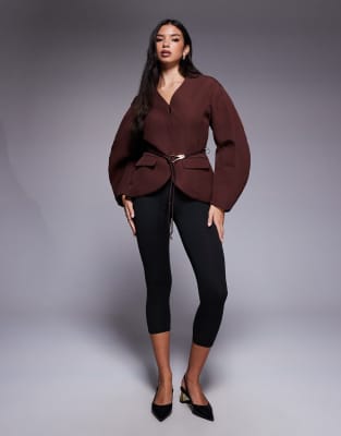 River Island Cocoon Sleeve Tailored Blazer In Brown
