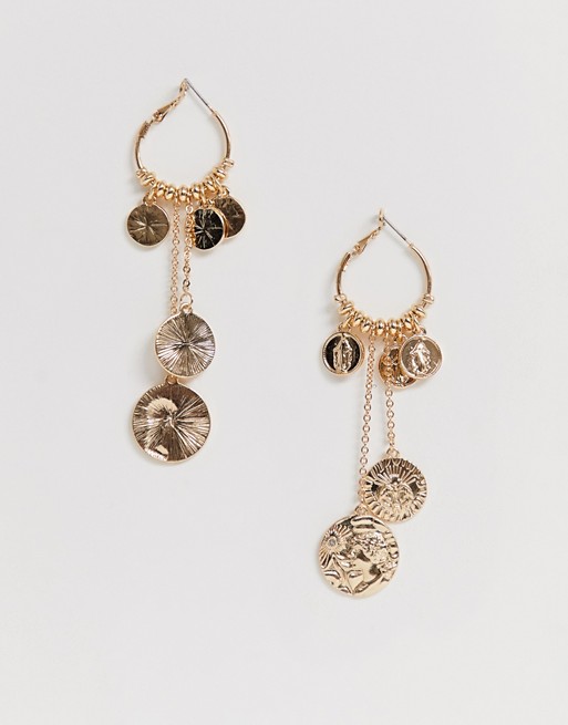 River Island coin cluster hoop dangle in gold