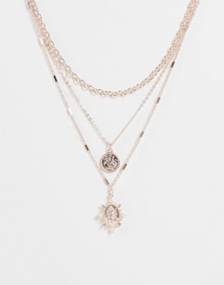 River Island coin multirow necklace in rose gold tone