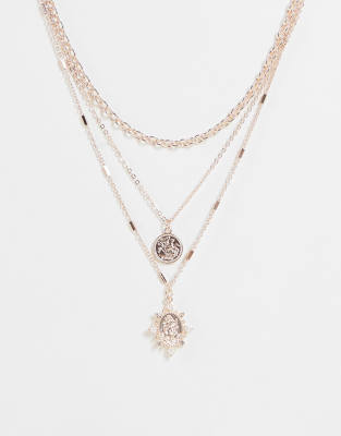 River Island coin multirow necklace in rose gold tone