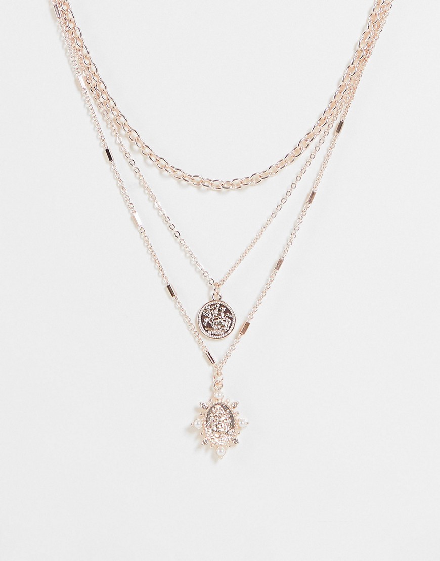River Island coin multirow necklace in rose gold tone