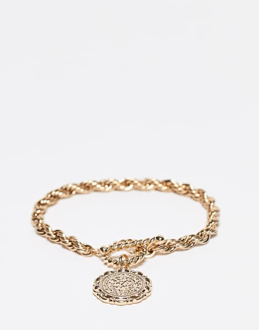 River Island coin t-bar bracelet in gold 