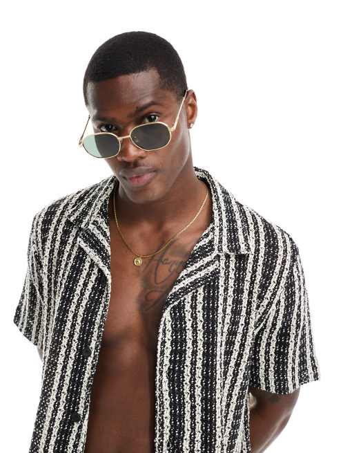 River Island - Coined - Occhiali da sole esagonali oro sottili in metallo