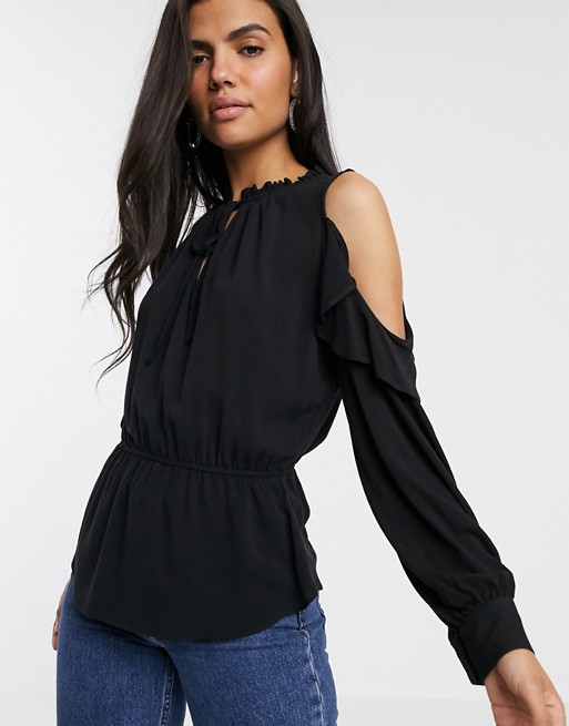 River Island cold shoulder blouse in black | ASOS