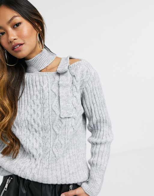 Grey cold 2025 shoulder sweater