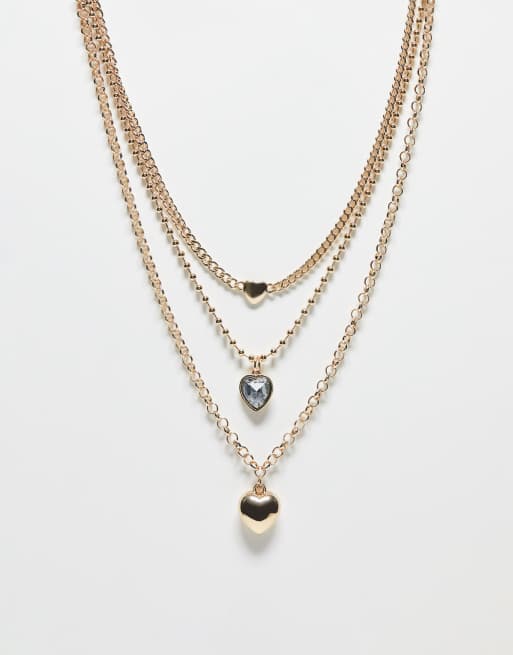 River Island - Collana multifilo con cuore di strass 