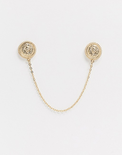 River Island collar tips in gold with lion head design