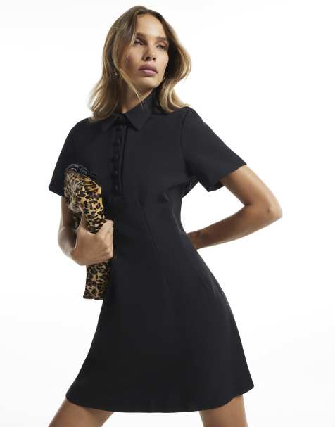 River Island Collared button mini dress in black - view 1