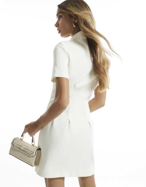 River Island Collared button mini dress in white, 4 of 4