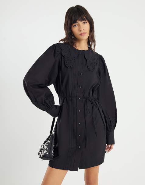River Island Collared mini shirt dress in black - view 1