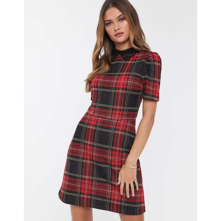 River Island collared tea dress in red tartan check | ASOS