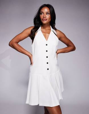 collared tennis mini dress in white