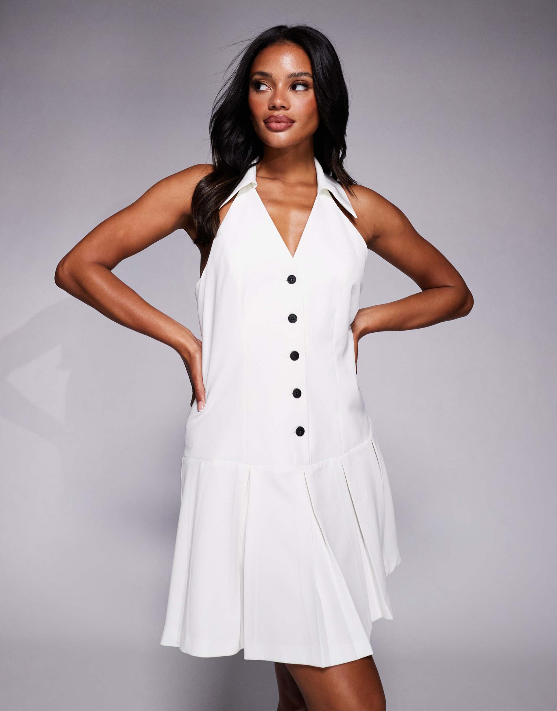 river island collared tennis mini dress in white