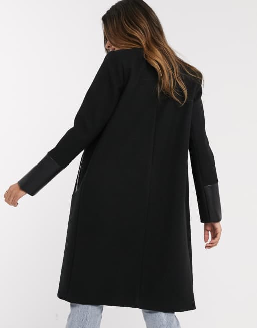 River island collarless store coat in black