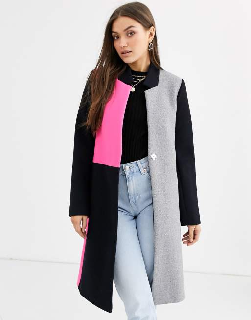 River island collarless store coat in black