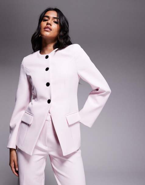 River Island collarless flared blazer in pink - part of a set - view 1