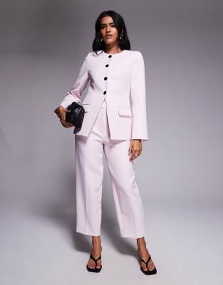 River Island Collarless Flared Blazer In Pink