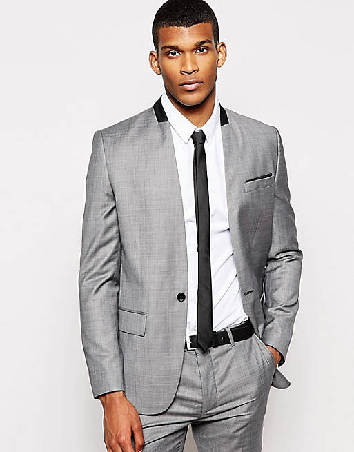 River Island Collarless Suit Blazer in Skinny Fit | ASOS