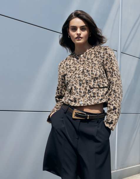 River Island collarless trophy jacket in leopard print - view 1