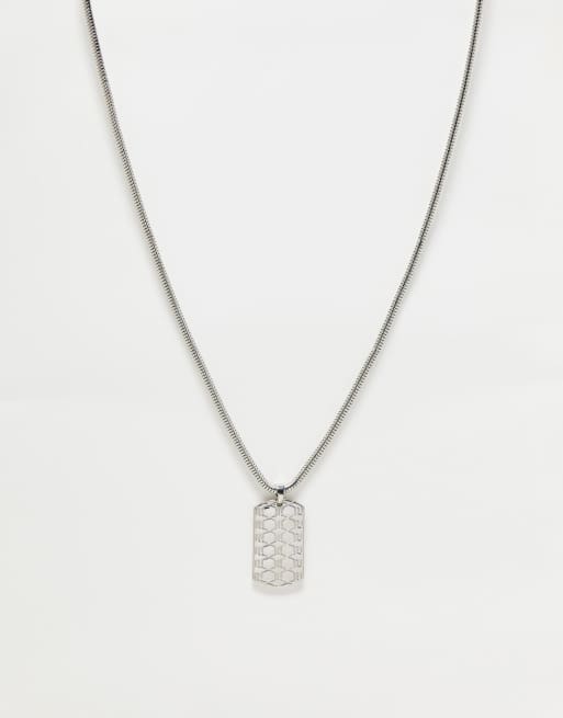 River Island - Collier avec plaque d'identification - Argenté