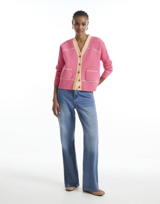 River Island Colour block cardigan in pink, 2 of 4