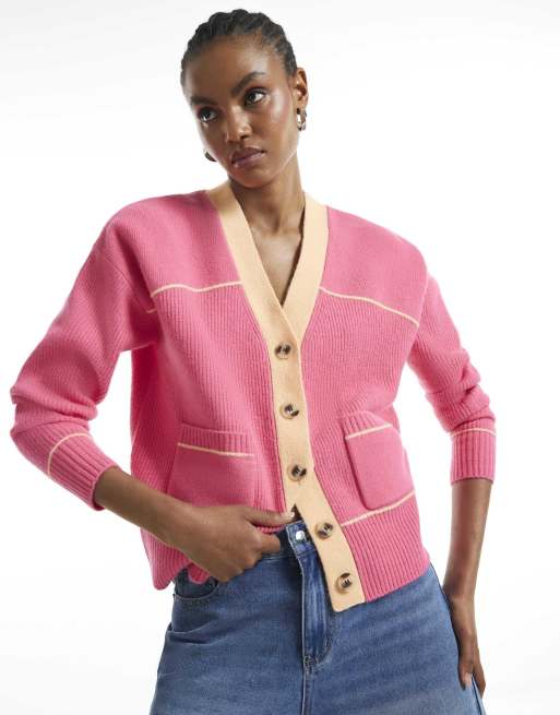 River Island Colour block cardigan in pink, 3 of 4