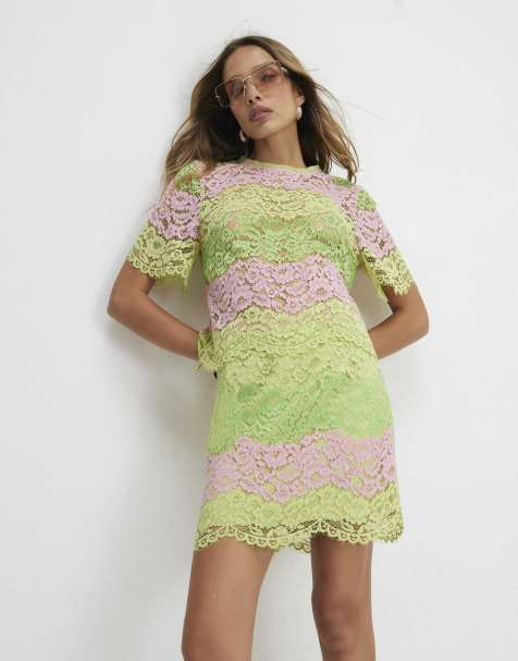 River Island Colour block lace top in green - view 1
