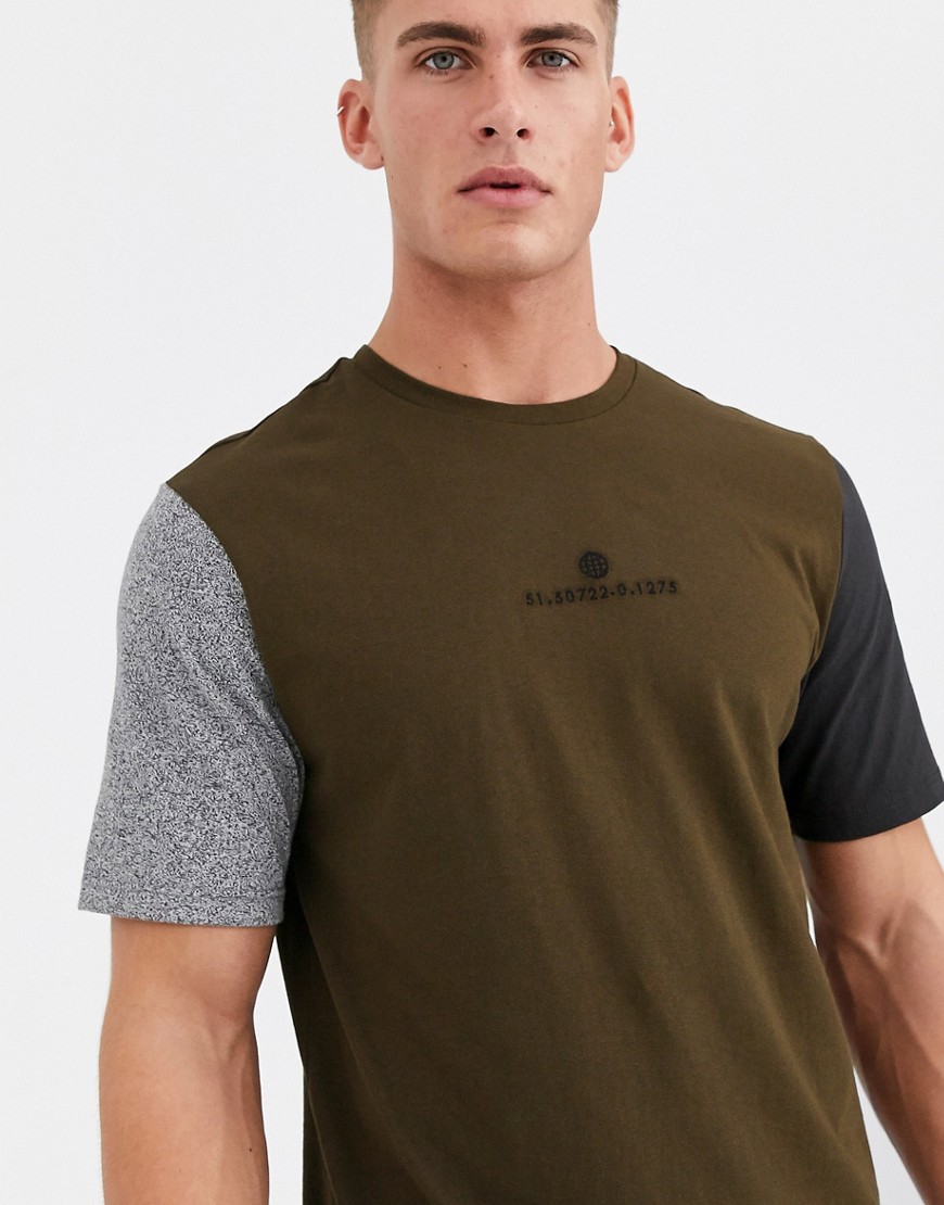 River Island colour block t-shirt in khaki-Green